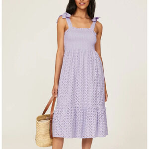 Slate & Willow Purple Eyelet Smocked Nap Dress SMALL Sundress Cotton Party $155
